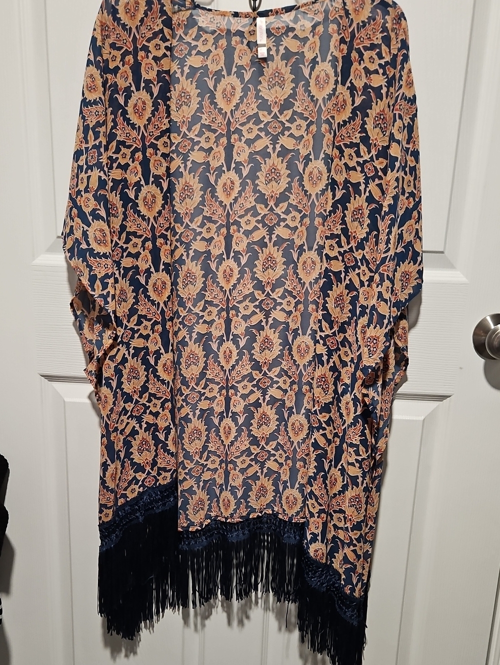 Xhilaration Navy & Peach Floral Fringe Kimono
